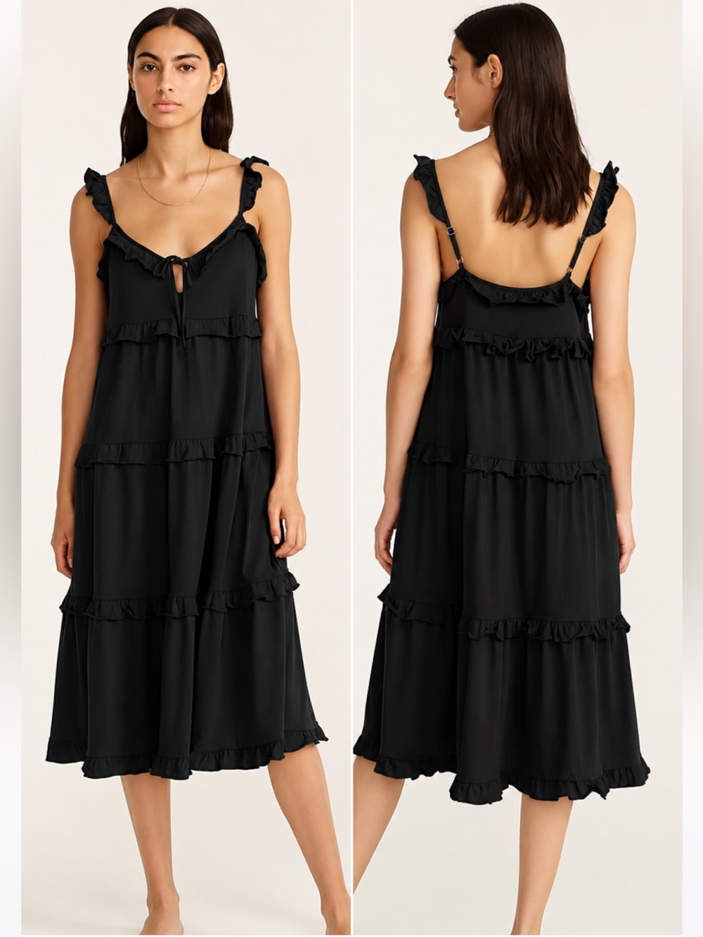 J. Crew black Tiered knit keyhole maxi dress